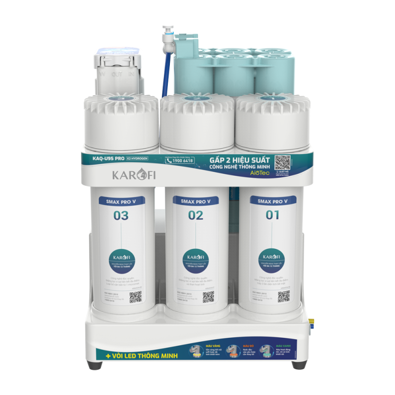 Máy lọc nước hydrogen ion kiềm Karofi KAQ-U95 + HYDRO-iON KIỀM - 11 lõi