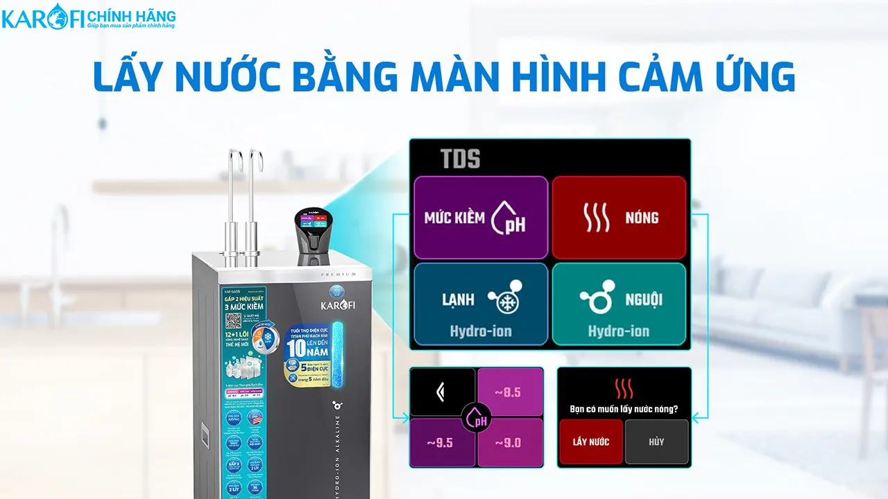 Máy lọc nước nóng lạnh Hydro-ion kiềm Karofi KAE-S695