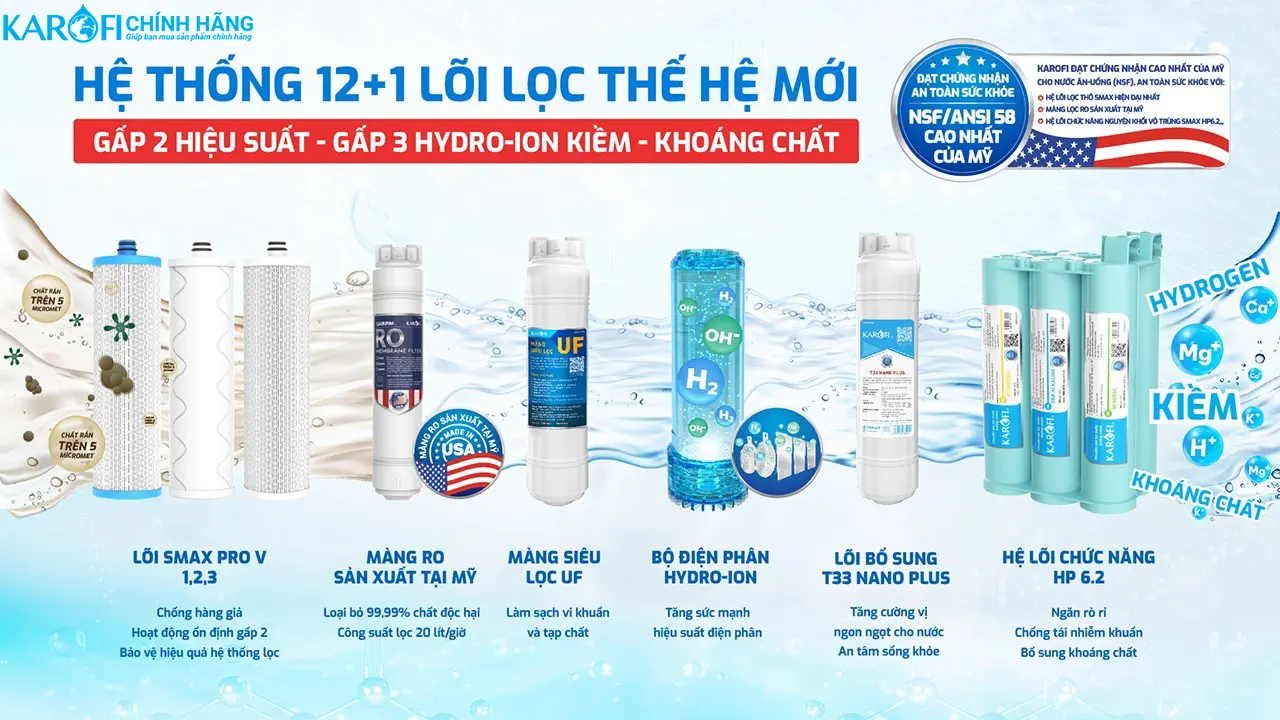 Máy lọc nước nóng lạnh Hydro-ion kiềm Karofi KAE-S695