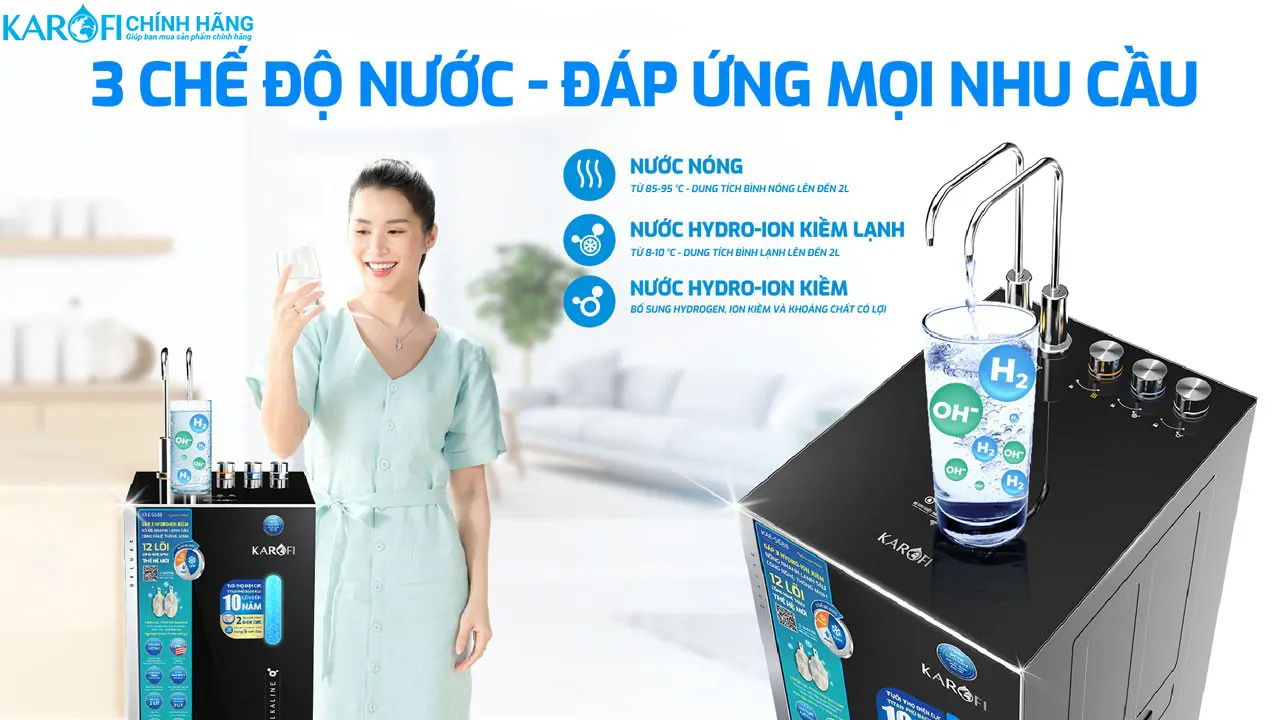 Máy lọc nước Hydro-ion kiềm nóng lạnh Karofi KAE-S688