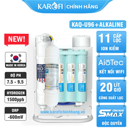 Máy lọc nước hydrogen ion kiềm Karofi KAQ-U96 + HYDRO-iON KIỀM - 11 lõi 