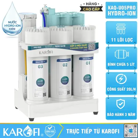 Máy lọc nước hydrogen ion kiềm Karofi KAQ-U05 Pro + HYDRO-iON KIỀM- 11 Lõi