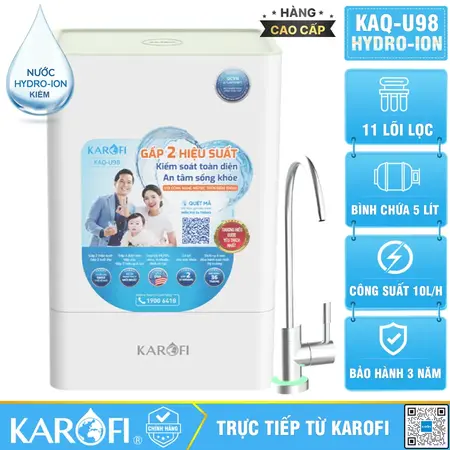 Máy lọc nước hydrogen ion kiềm Karofi KAQ-U98 + HYDRO-iON KIỀM - 11 lõi