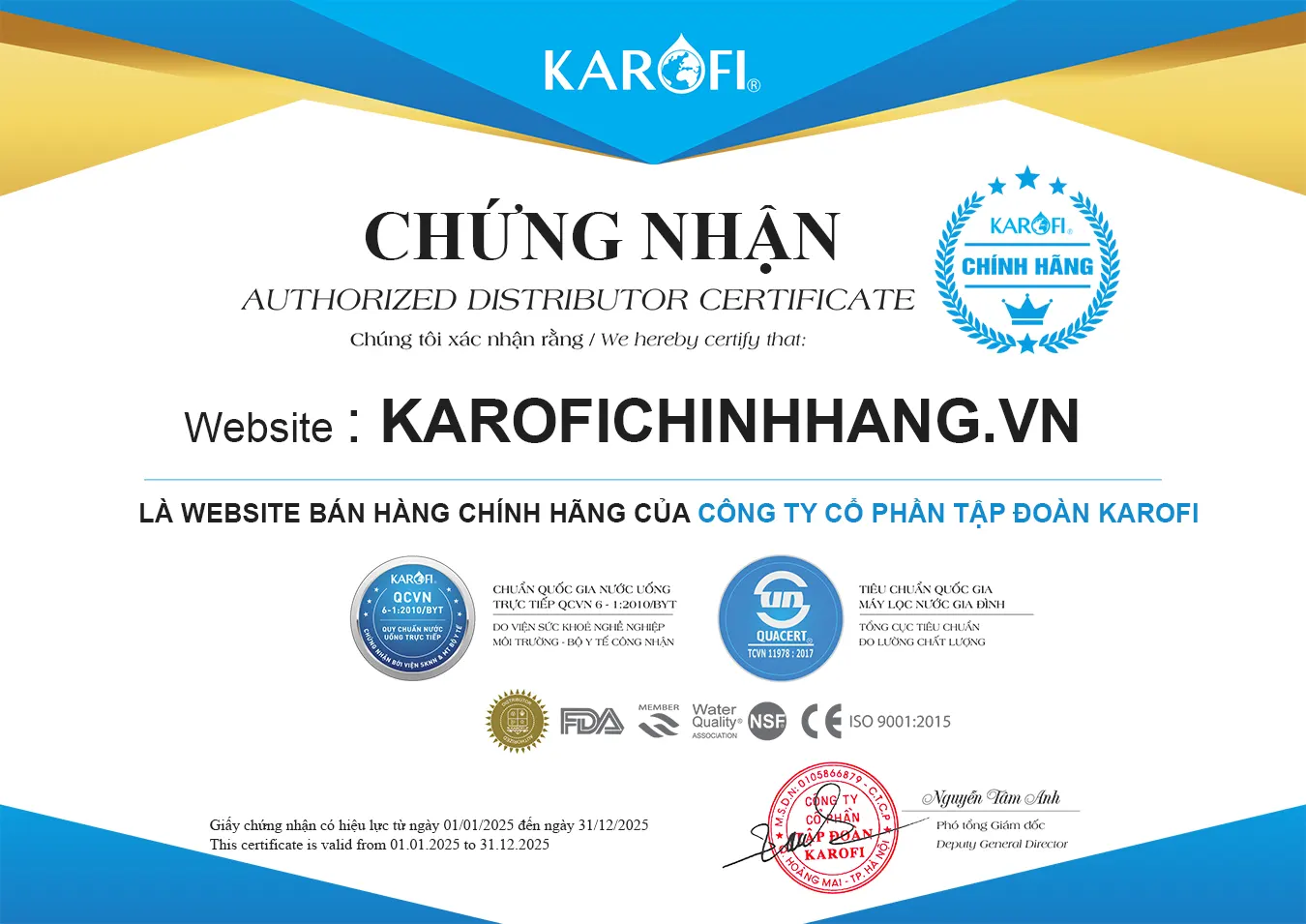 Chứng Nhận Karofi Chính Hãng
