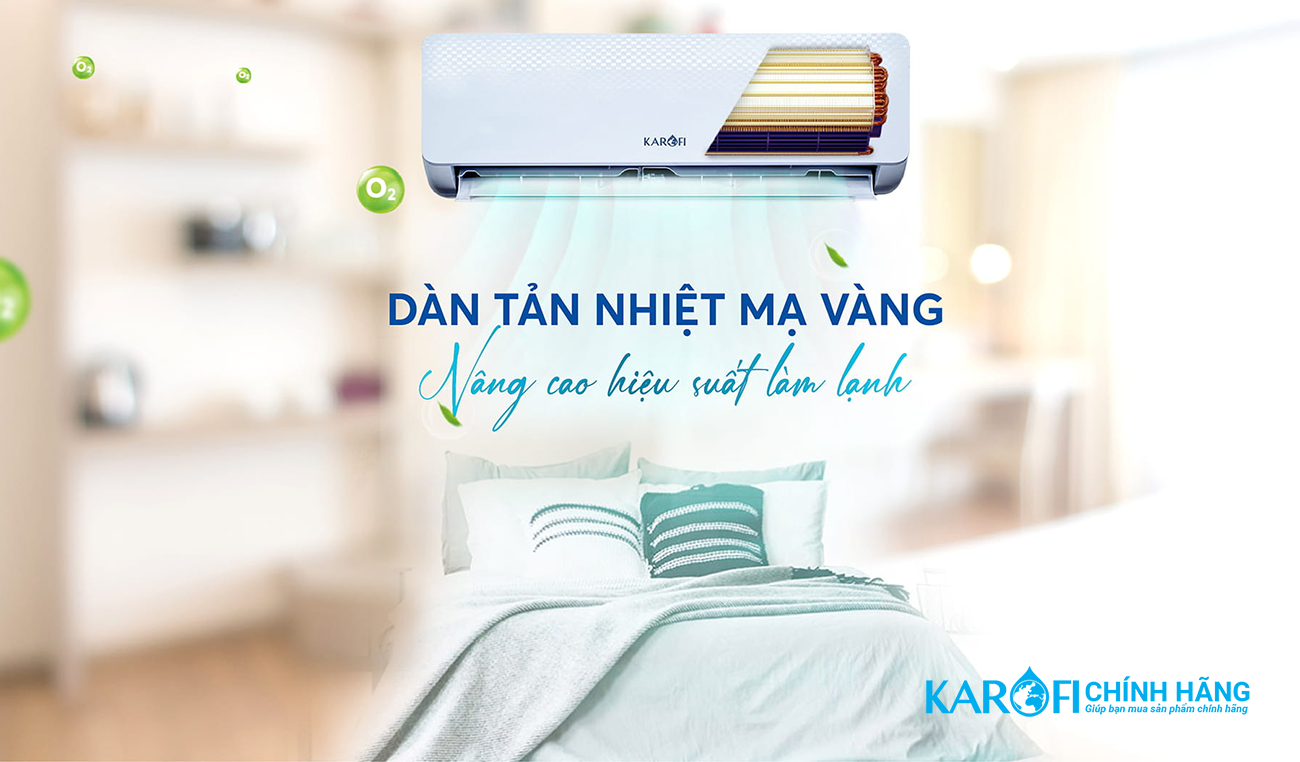 Điều hoà không khí Karofi 12000BTU KDC-WF12 dàn tản nhiệt mạ vàng