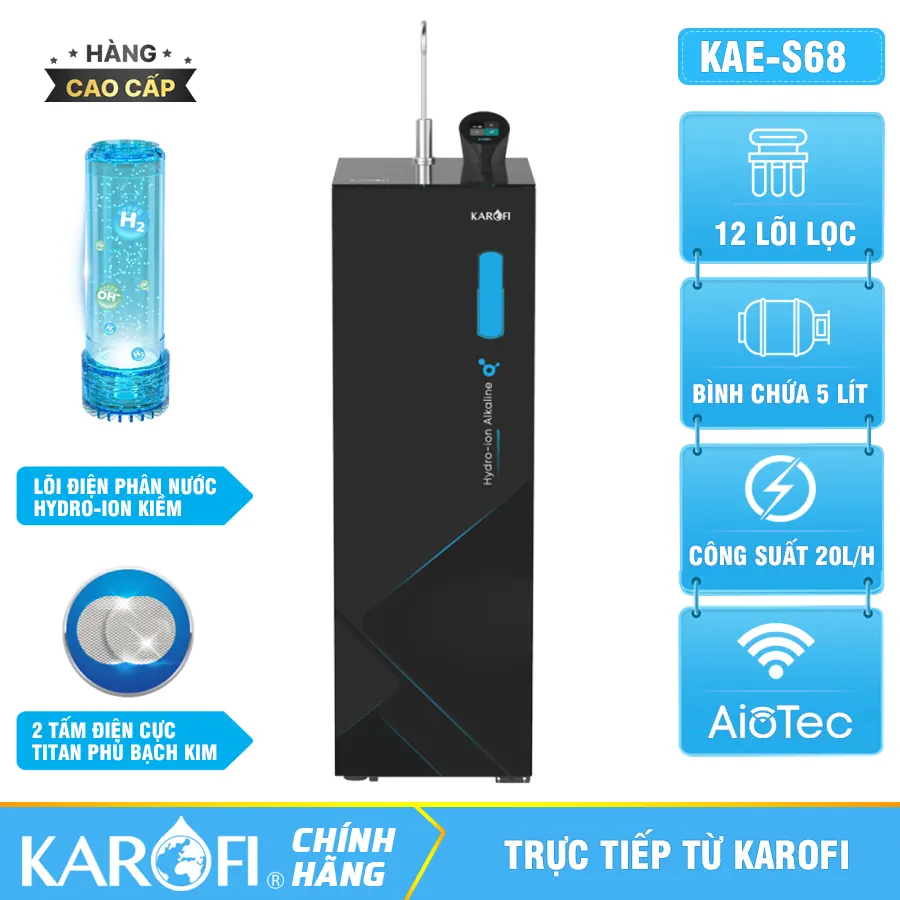 Máy lọc nước Hydro-ion kiềm Karofi KAE-S68 - 12 lõi lọc