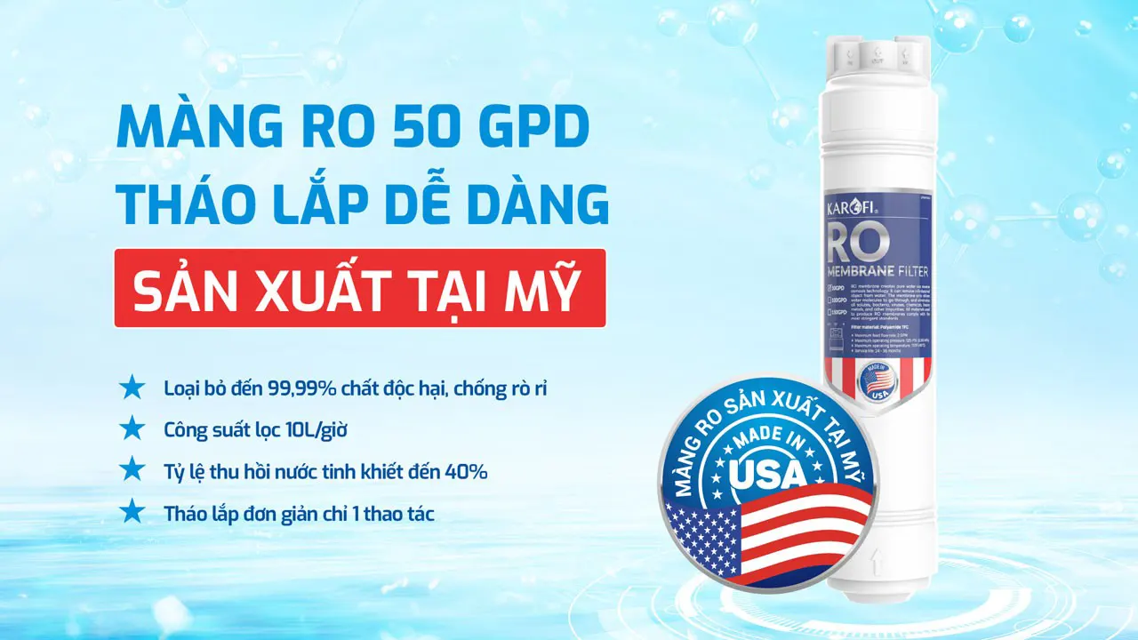Máy lọc nước Karofi KAQ-L22 lõi lọc RO của mỹ