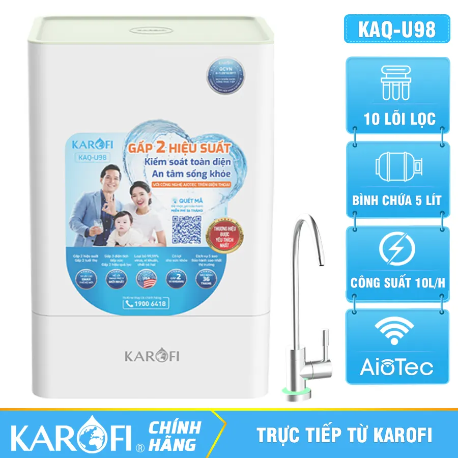 Máy lọc nước Karofi KAQ-U98 - 10 Lõi Thông Minh - Mới 2026