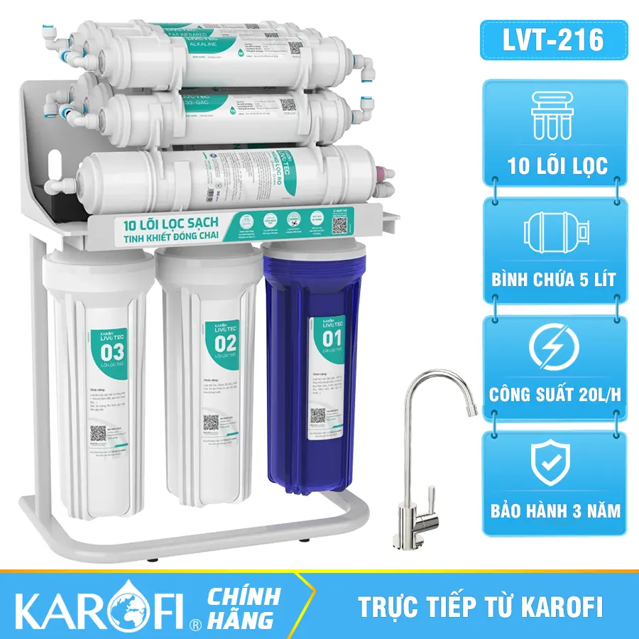 Máy lọc nước Karofi Livotec 216 - 10 Lõi Lọc - Mẫu Mới 2026