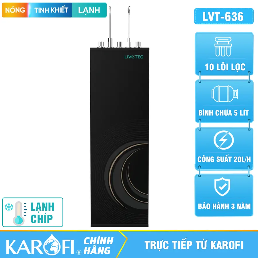Máy lọc nước Karofi Livotec 636 - 10 Lõi - Nóng-Lạnh-Nguội