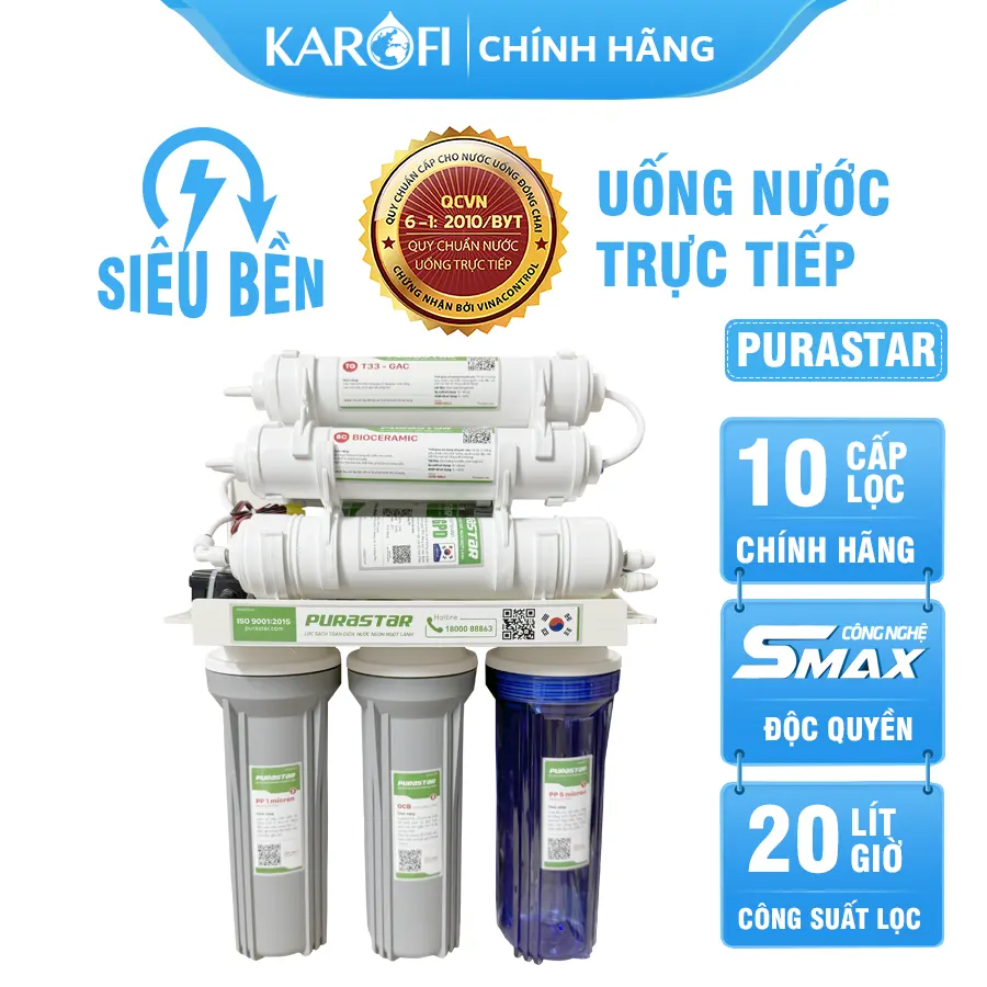 Máy lọc nước Karofi Purastar P38 10 Lõi - Chính Hãng - Mới 2026