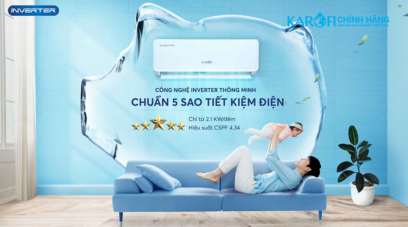 Điều hoà không khí Karofi 9000BTU KDC-WI09 chuẩn 5 sao với công nghệ inverter