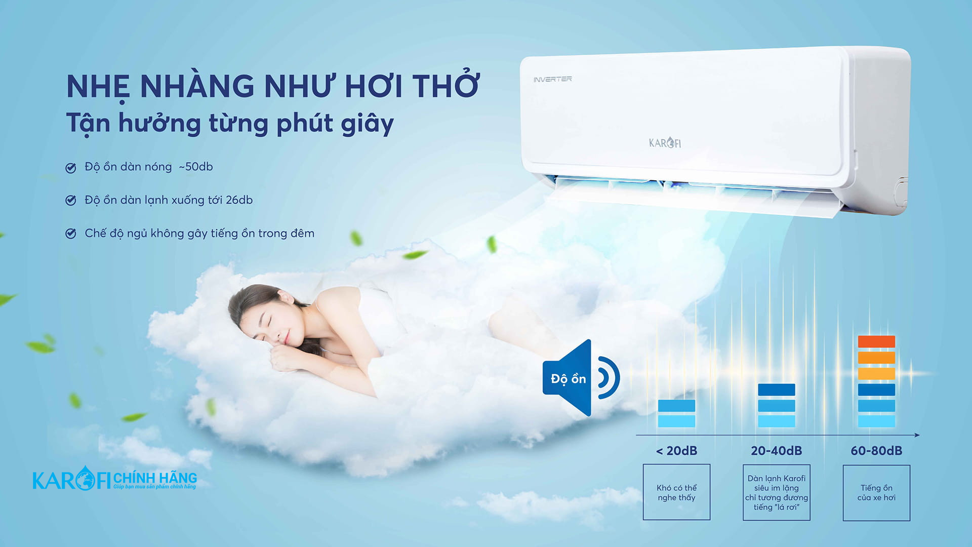 Điều hoà không khí Karofi 9000BTU KDC-WI09 vận hành êm ái