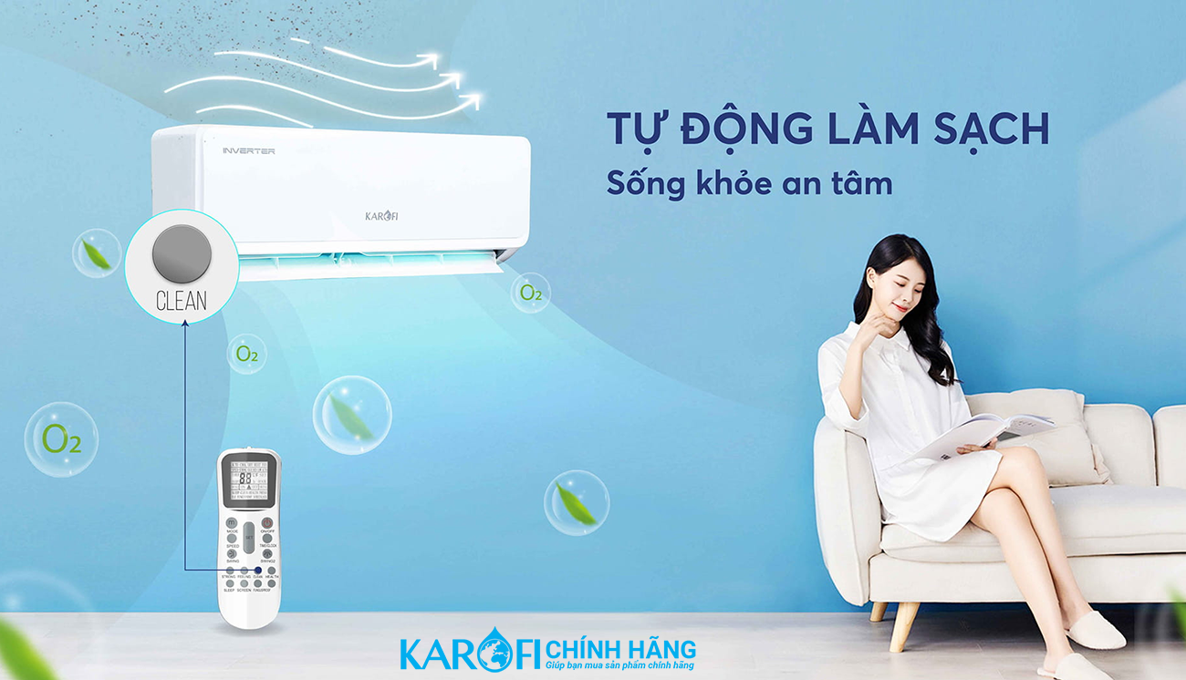 Điều hoà không khí Karofi 9000BTU KDC-WI09 tự động làm sạch