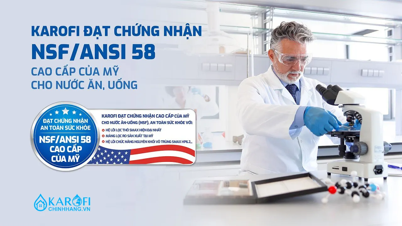 Chứng nhận an toàn Máy lọc nước nóng lạnh Hydro-ion Kiềm Karofi SA9 PREMIUM