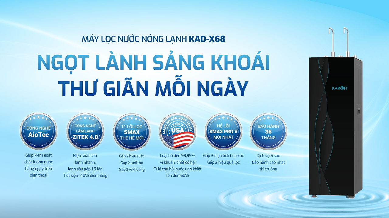 Máy lọc nước nóng lạnh Karofi KAD-X68