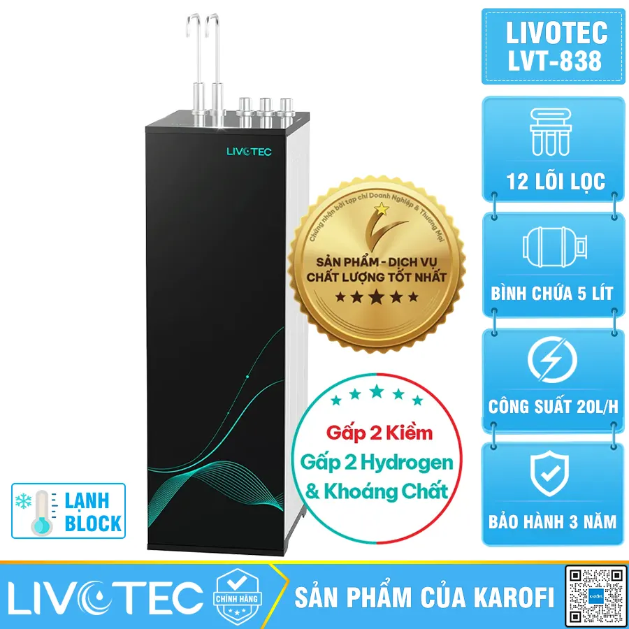Máy lọc nước nóng lạnh Livotec 838 - 12 Lõi, Mẫu mới 2026