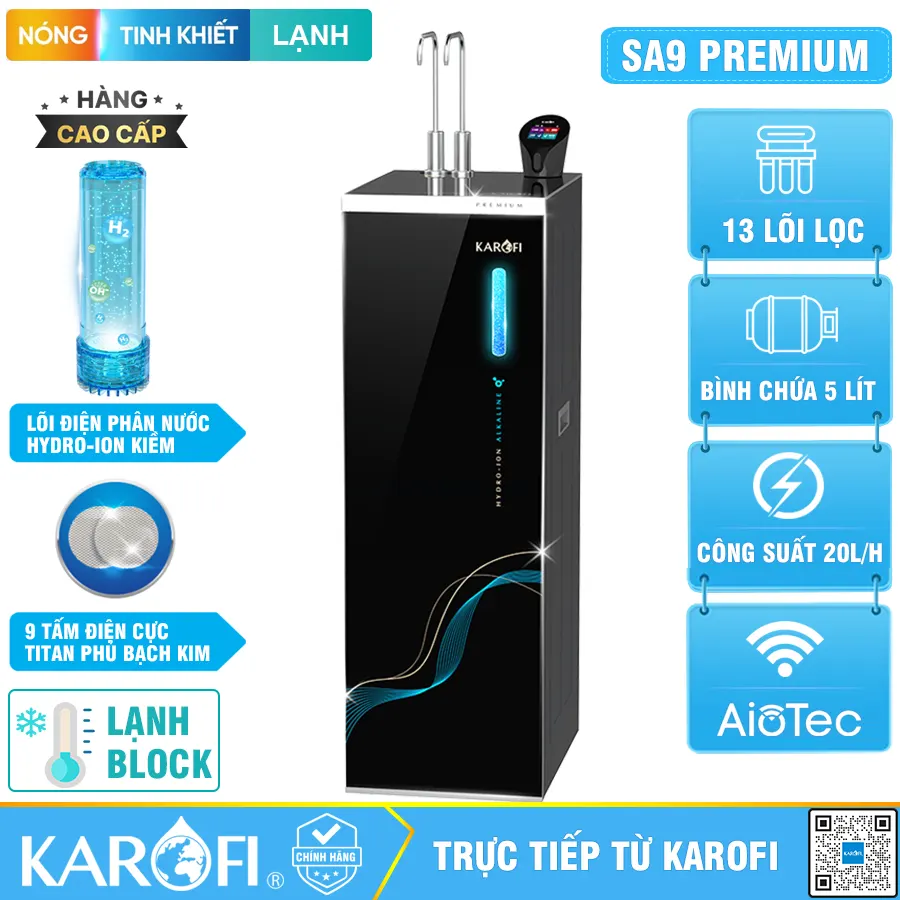 Máy lọc nước nóng lạnh Hydro-ion Kiềm Karofi SA9 PREMIUM